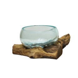 Świecznik szklany w drewnie Hand Made